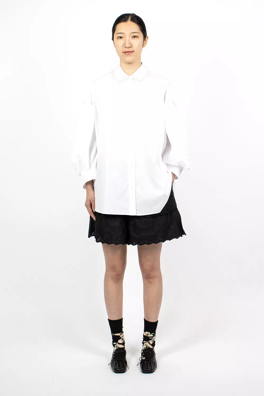 Beaded Sleeve Shirt White/Pearl