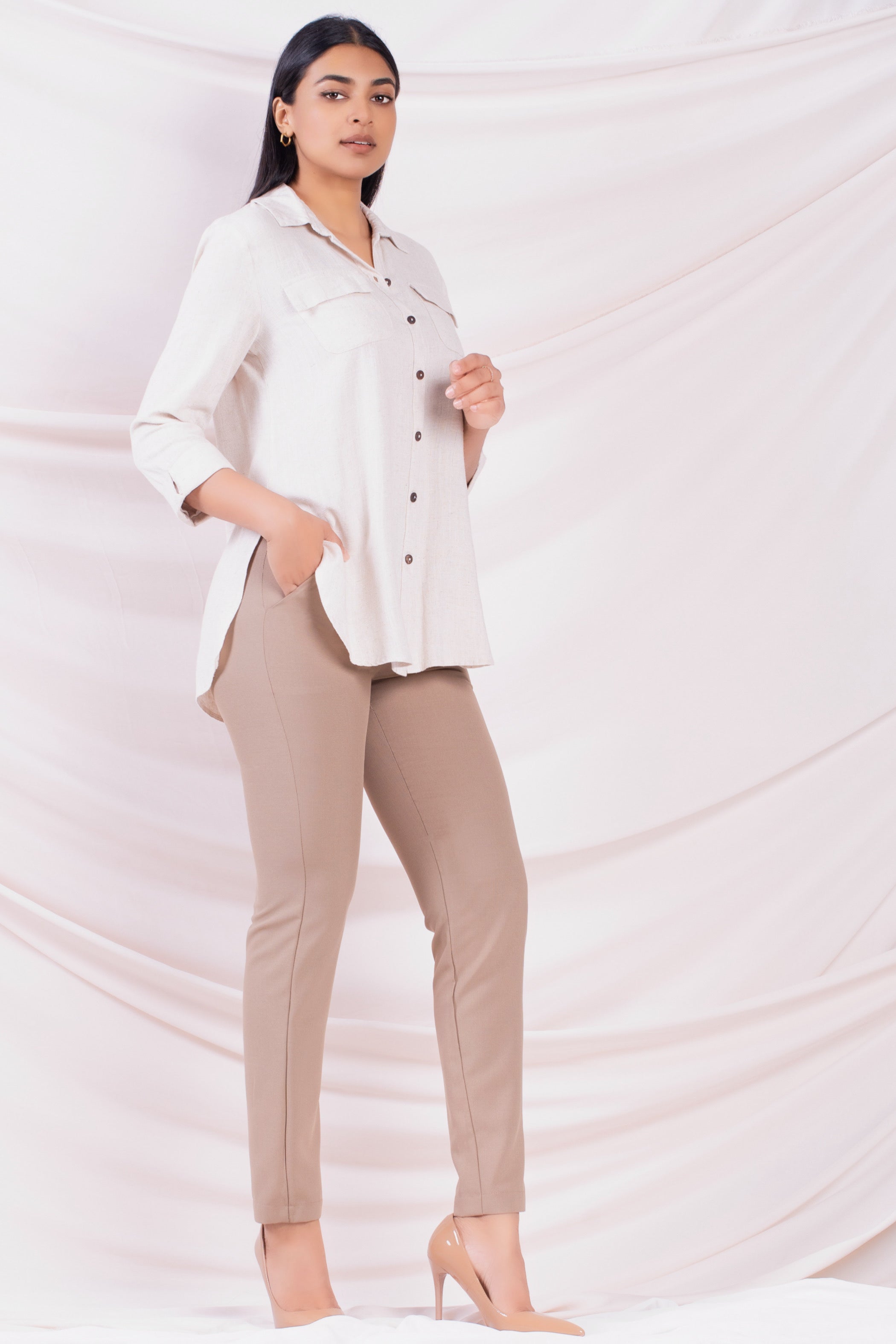 Beige 3/4 Sleeve Shirt