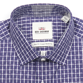 BEN SHERMAN - Dobby Check Modern Slim Fit Shirt - Navy Plum