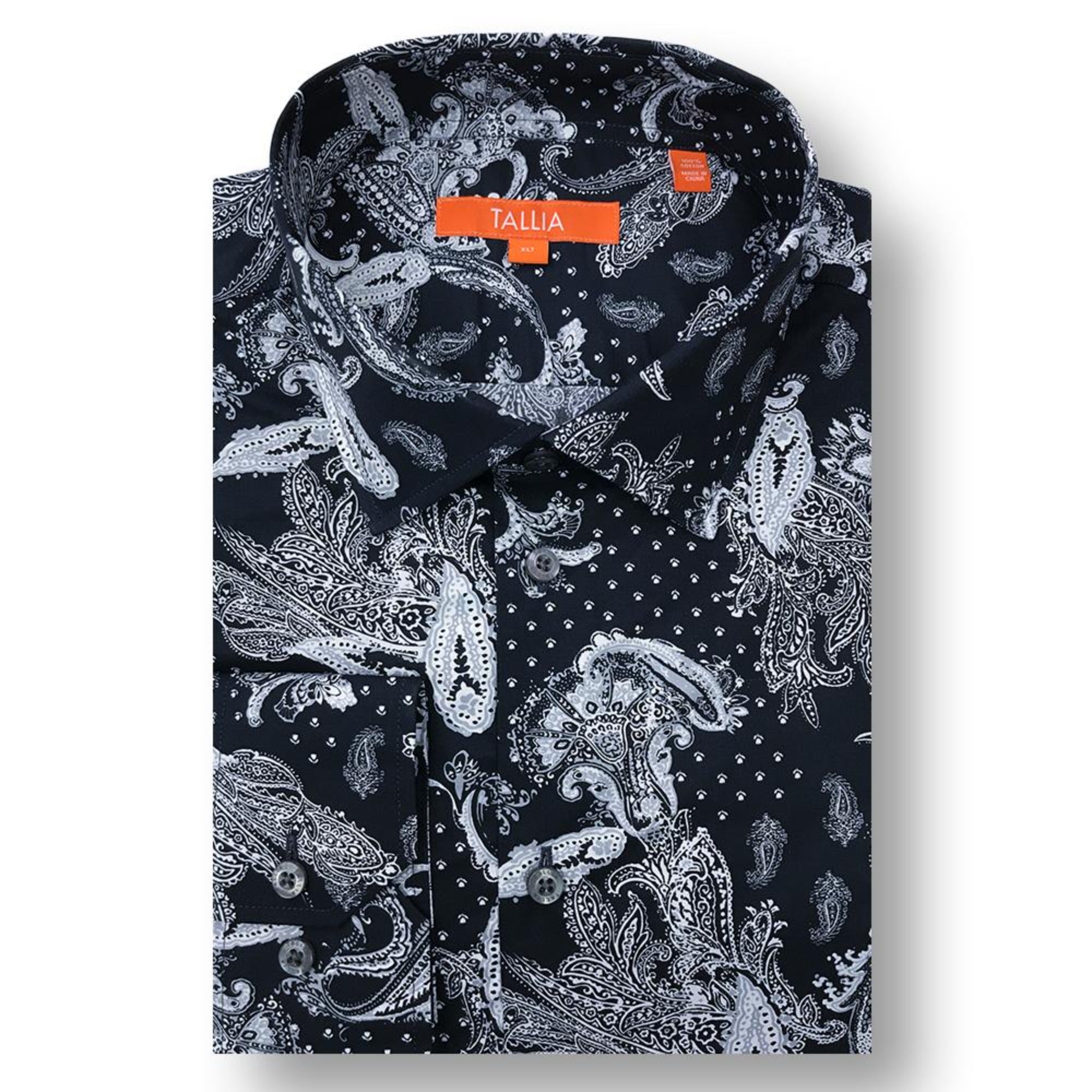 Big and Tall Men's Paisley Dress Shirt - Black - available at TALLIA