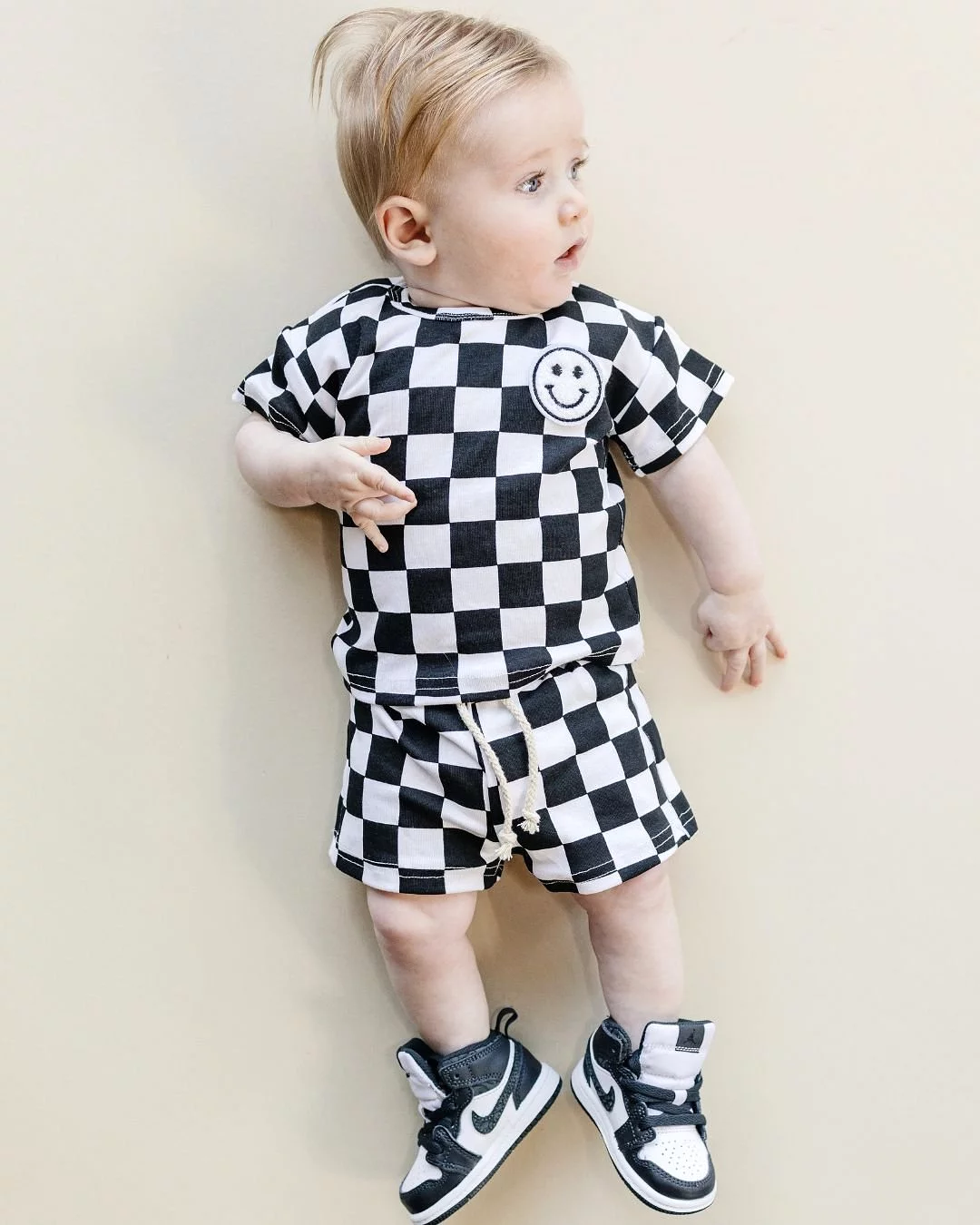 Black Checkered Shorts Set