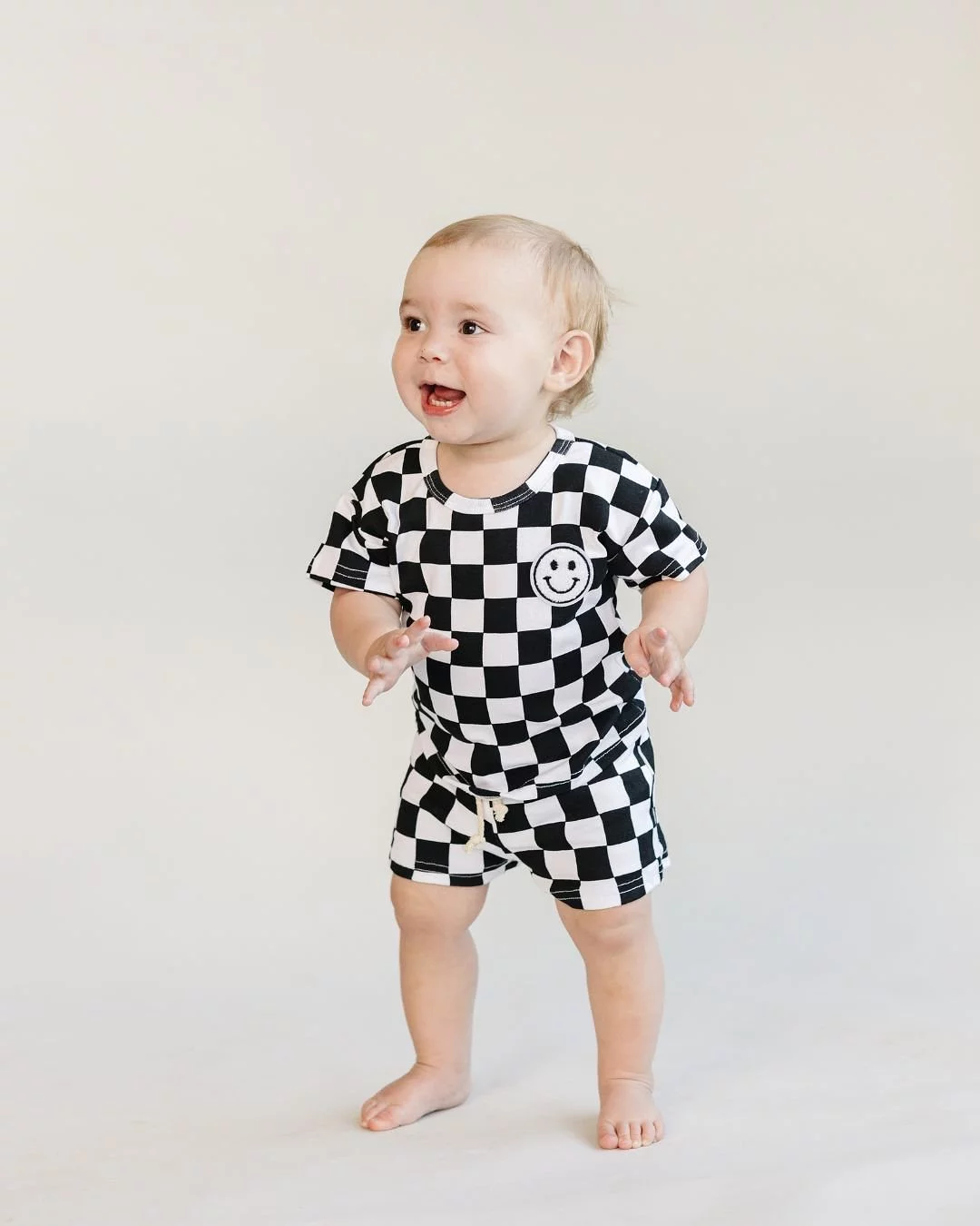 Black Checkered Shorts Set