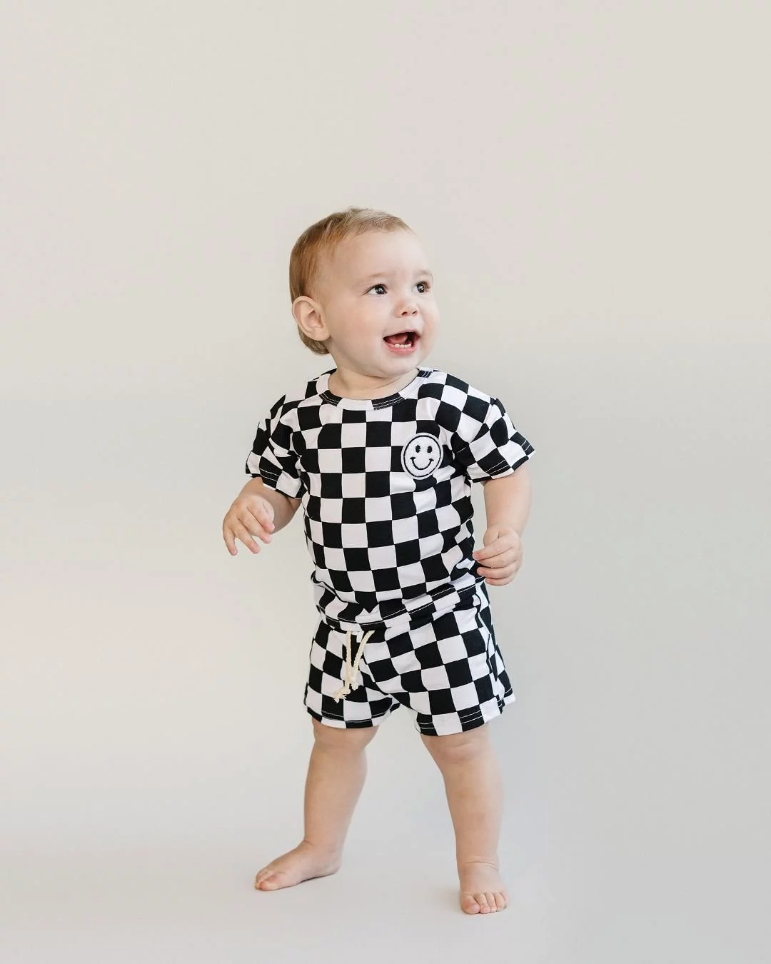 Black Checkered Shorts Set