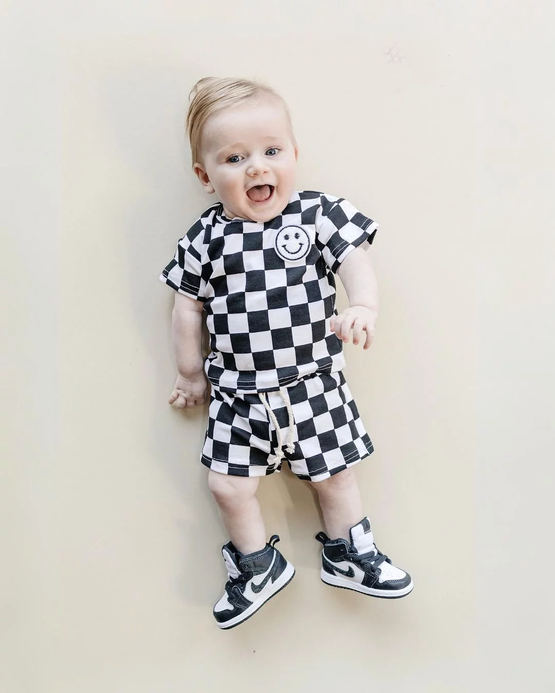 Black Checkered Shorts Set