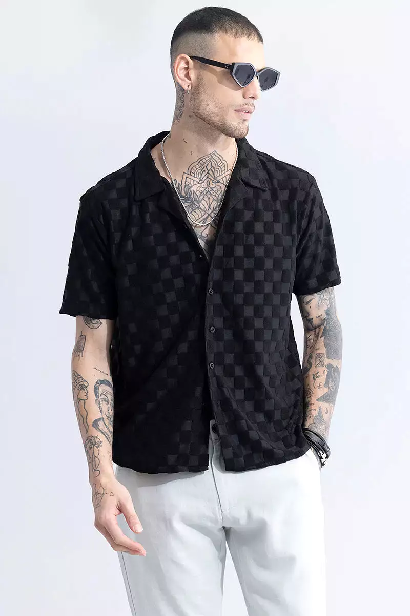 black chess print shirt