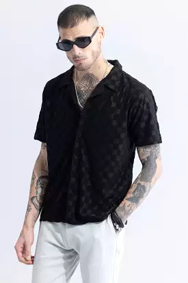 black chess print shirt