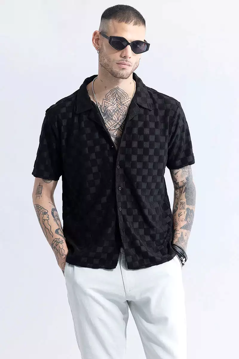 black chess print shirt