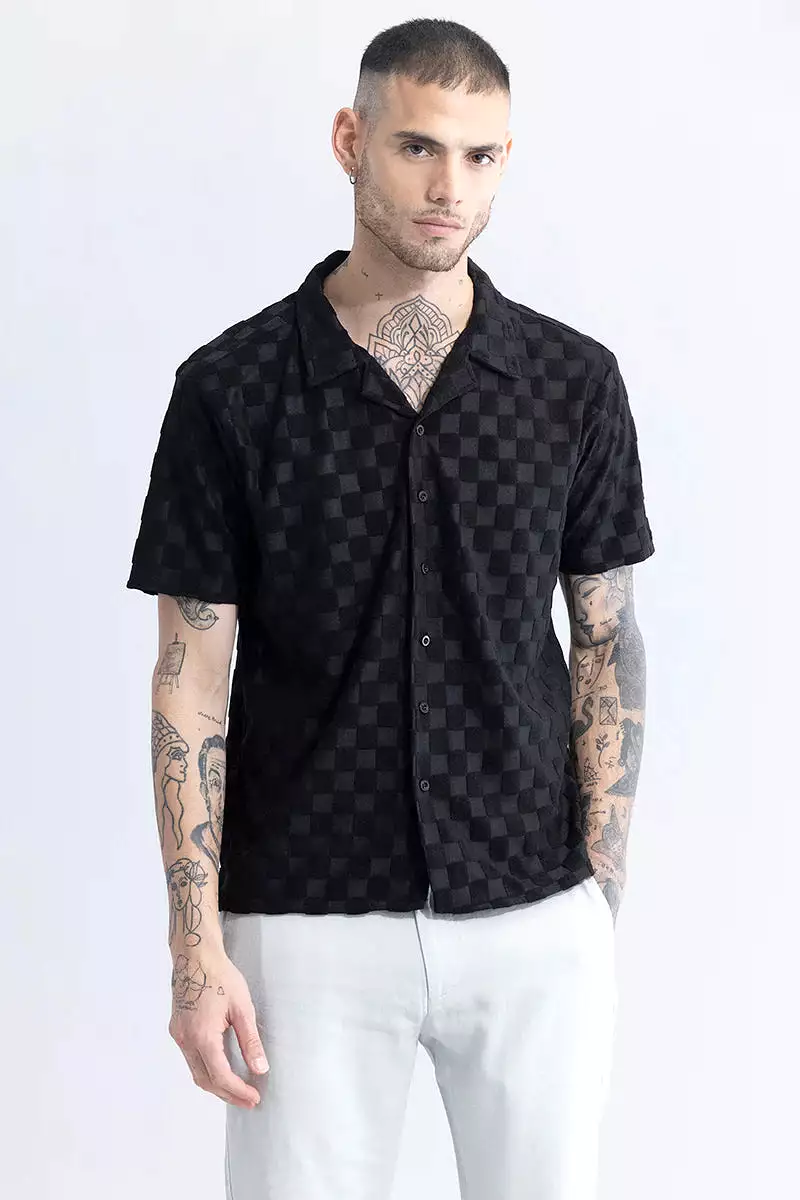 black chess print shirt