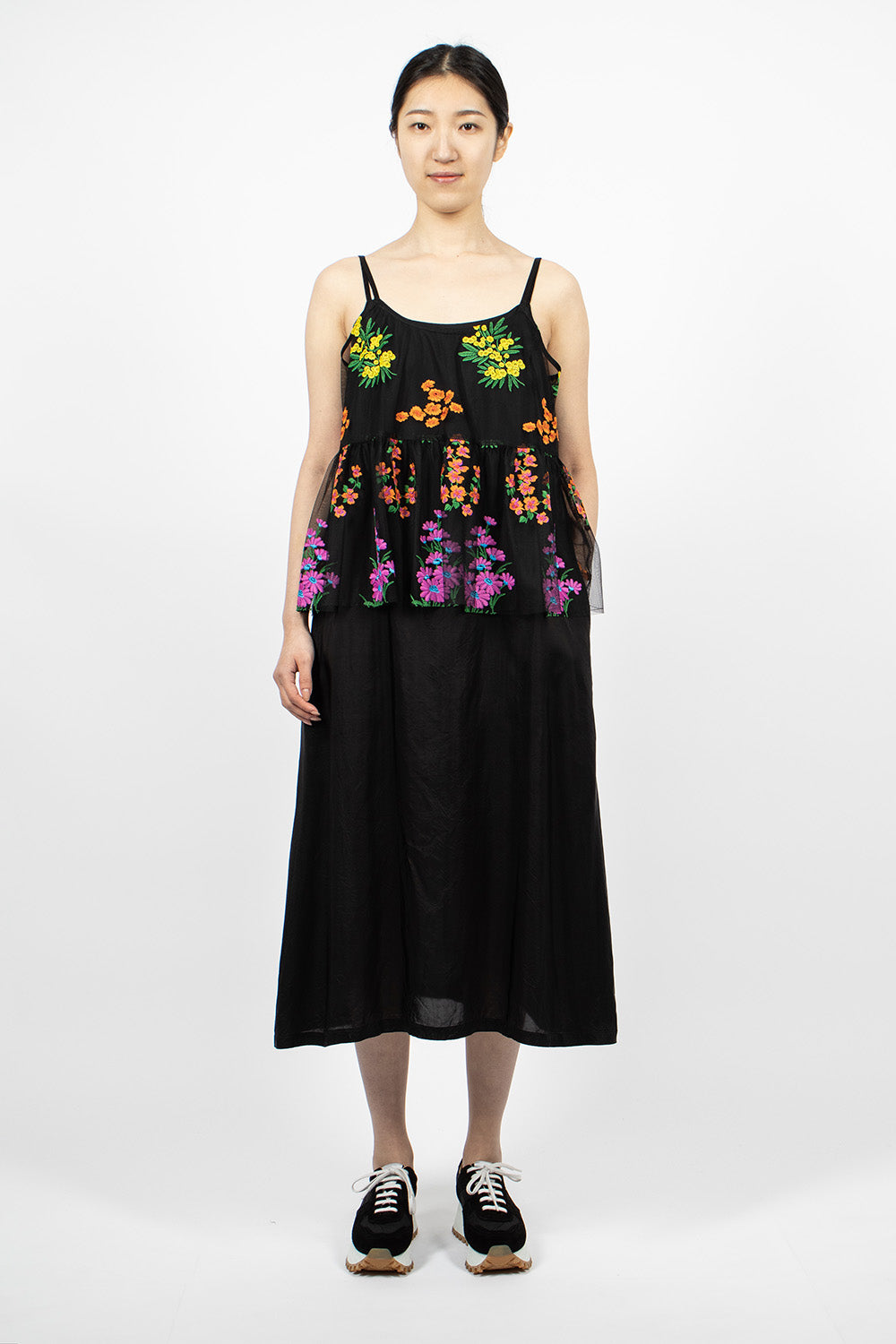 Black Floral Dress with Overlay