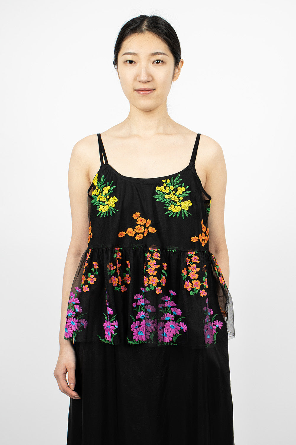 Black Floral Dress with Overlay