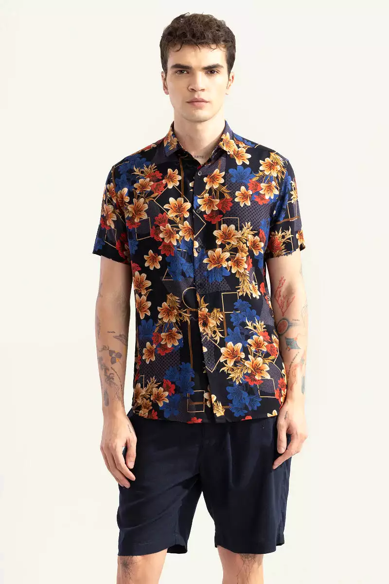 Black floral shirt