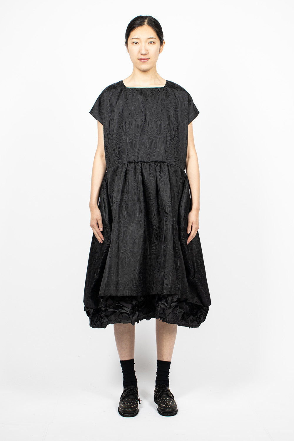 Black Jacquard Ruffle Dress