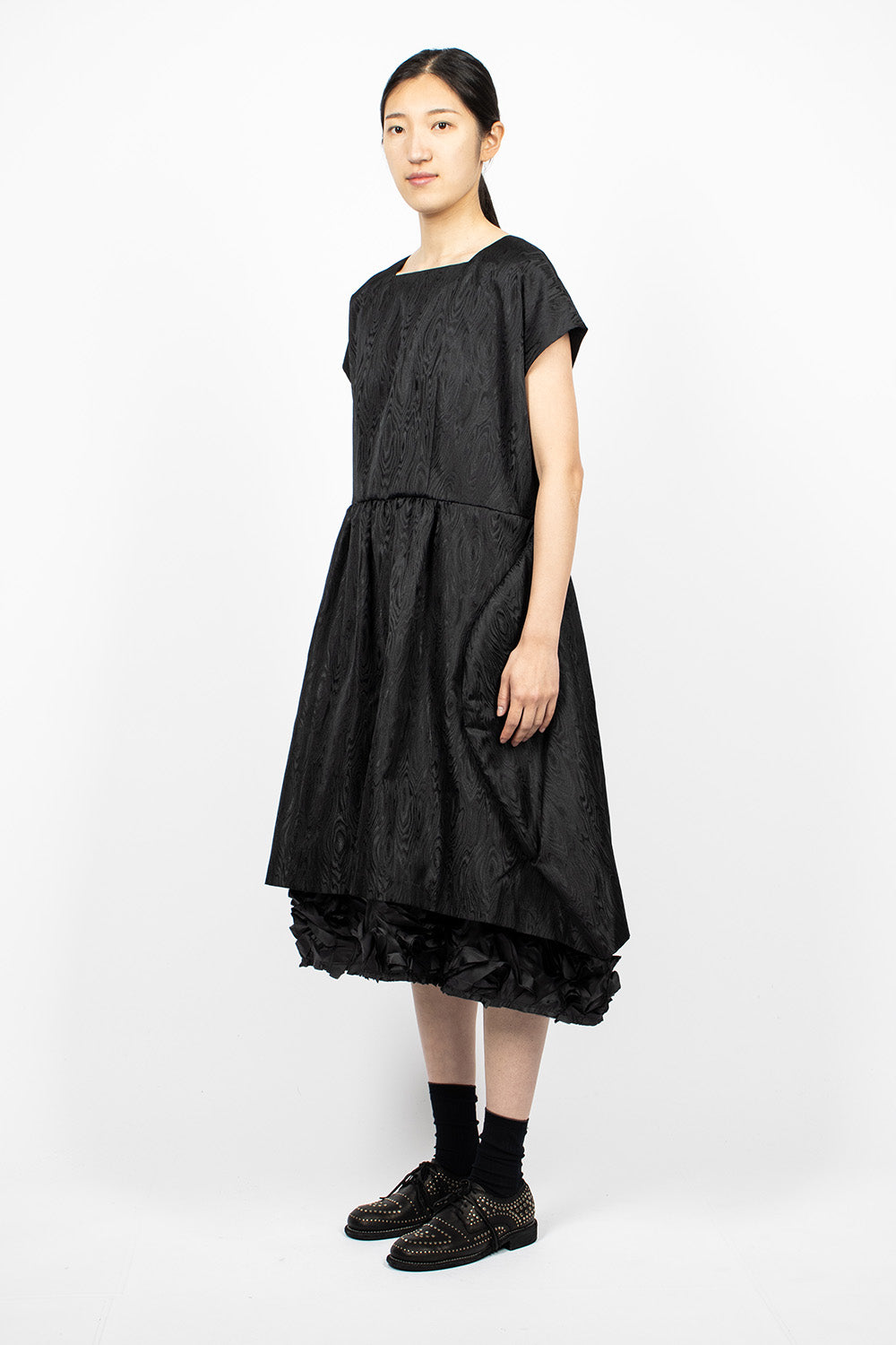 Black Jacquard Ruffle Dress