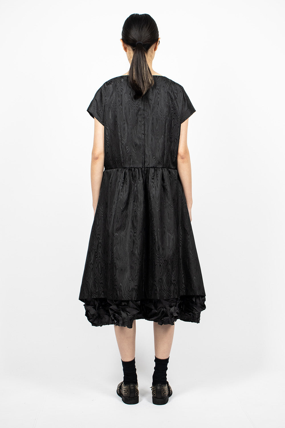 Black Jacquard Ruffle Dress