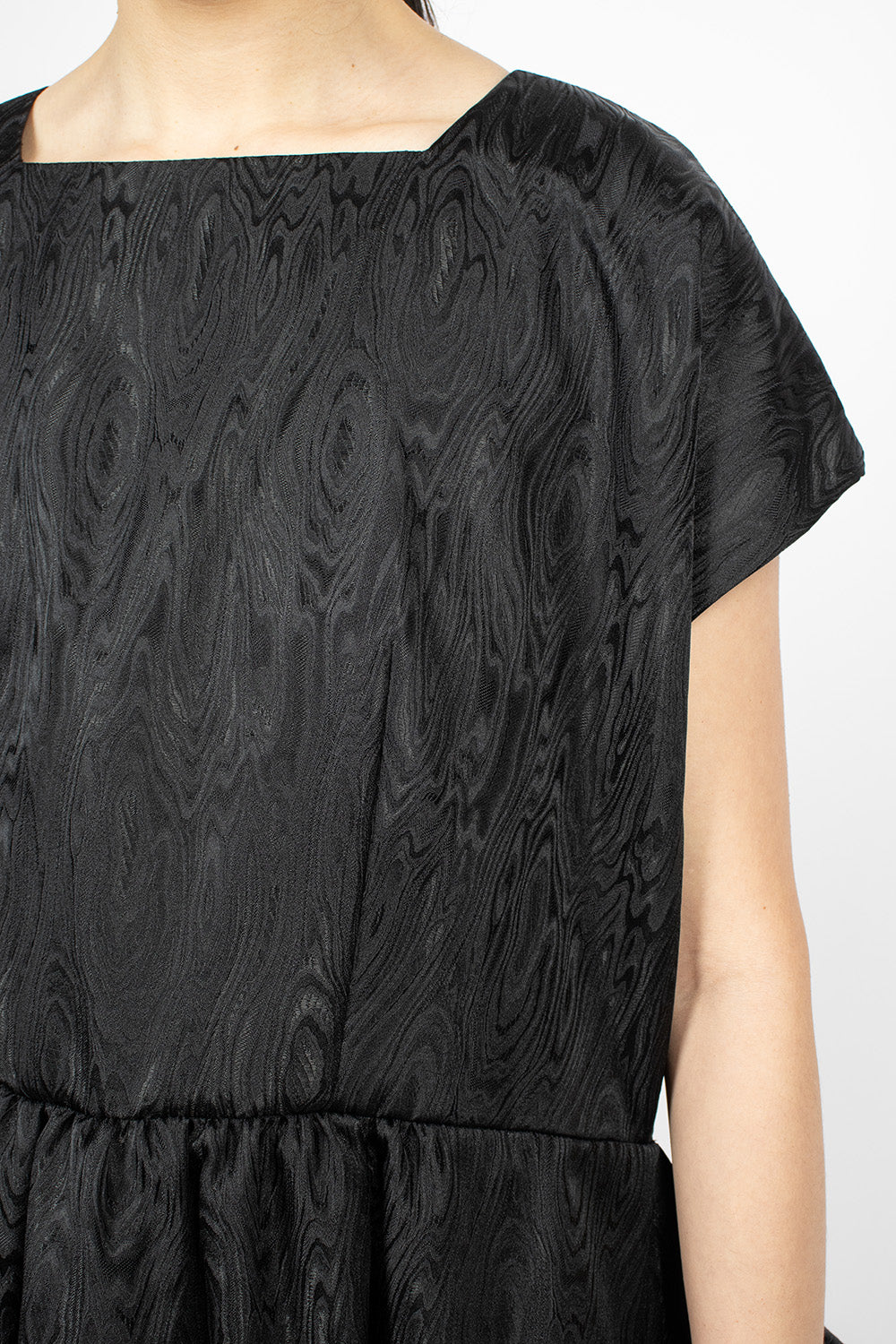 Black Jacquard Ruffle Dress