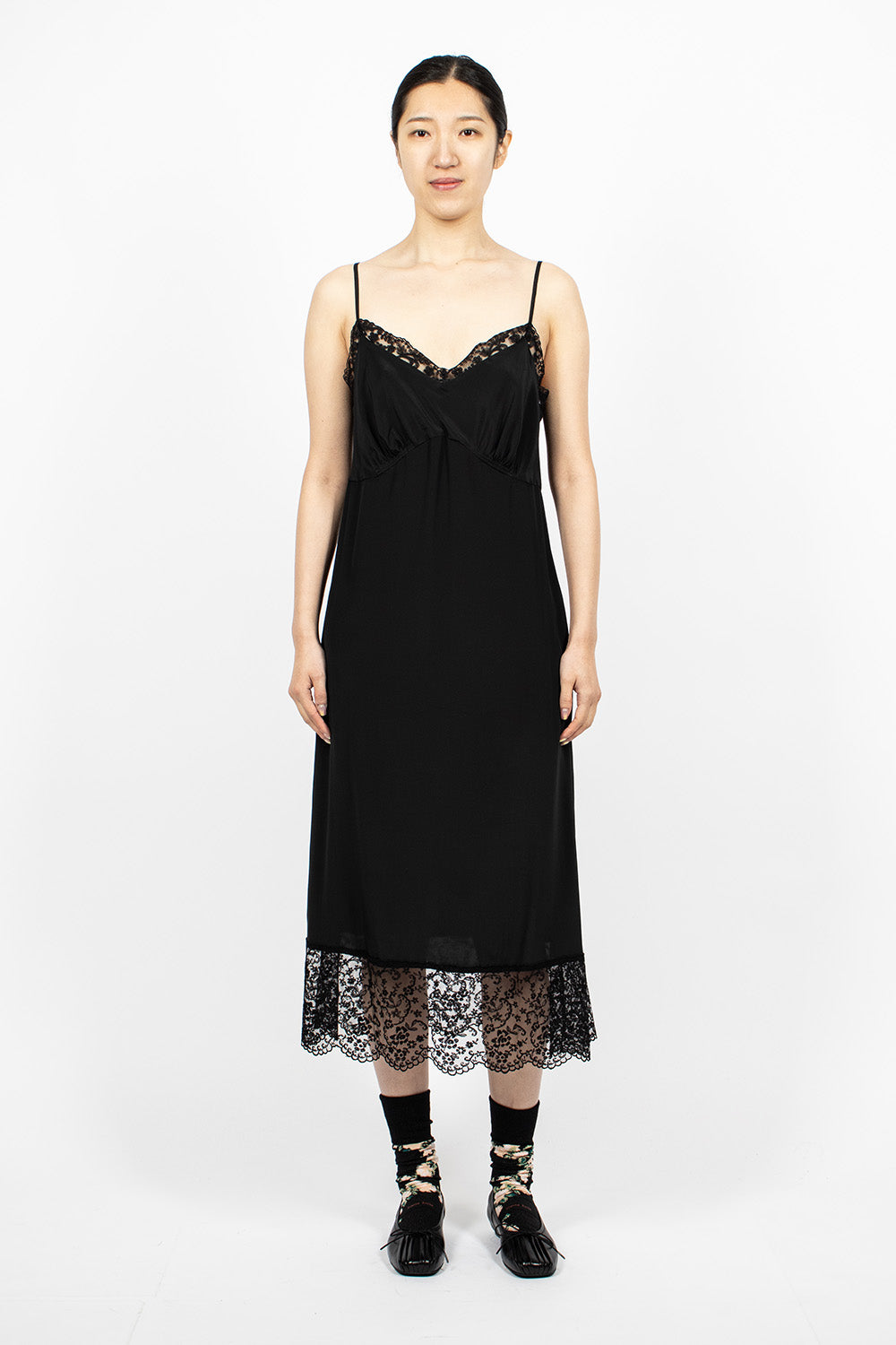 Black Lace Trim Slip Dress