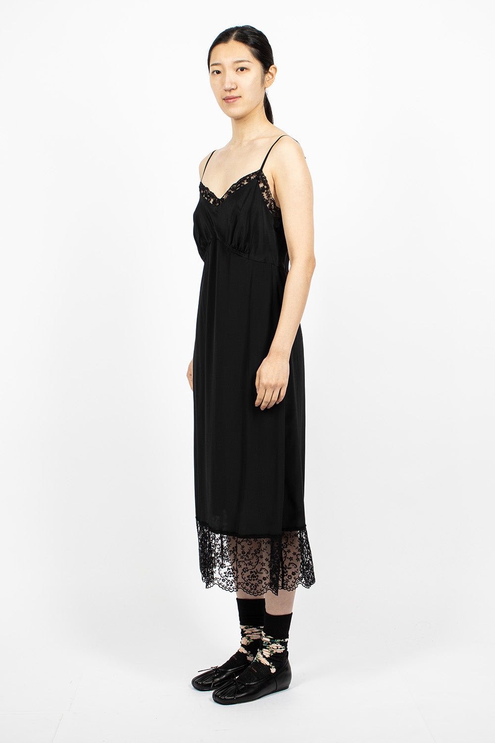 Black Lace Trim Slip Dress