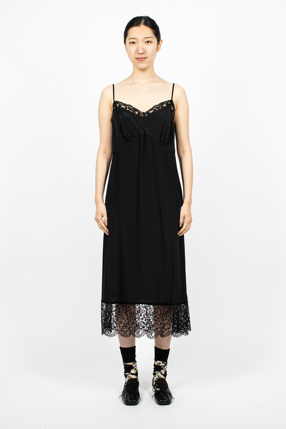 Black Lace Trim Slip Dress