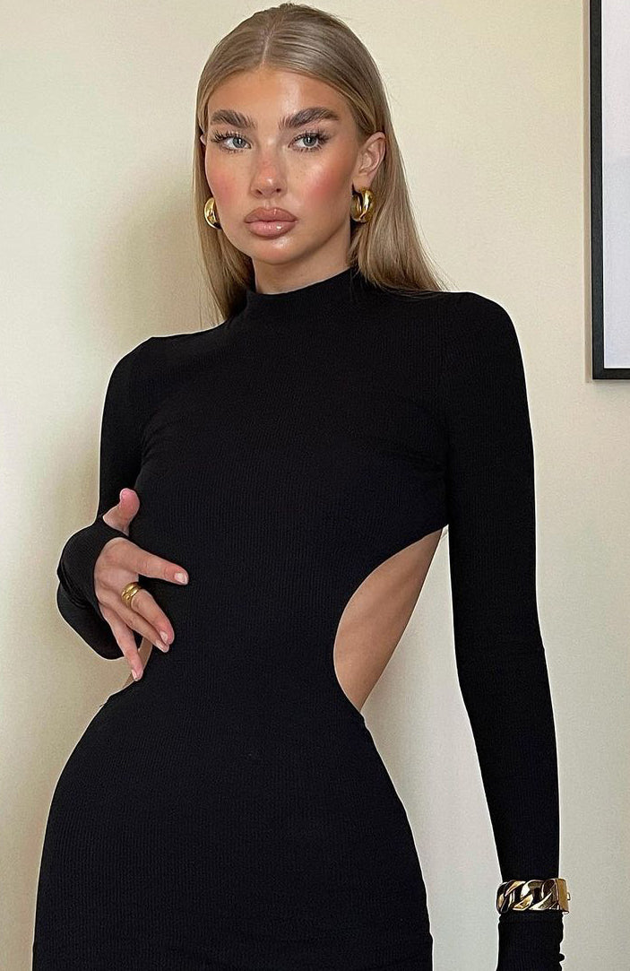 Black long sleeve mini dress