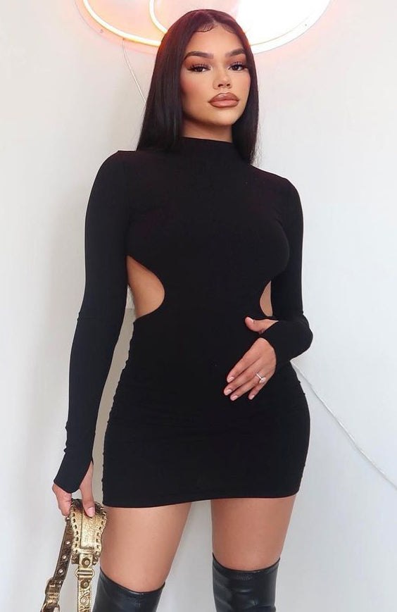 Black long sleeve mini dress