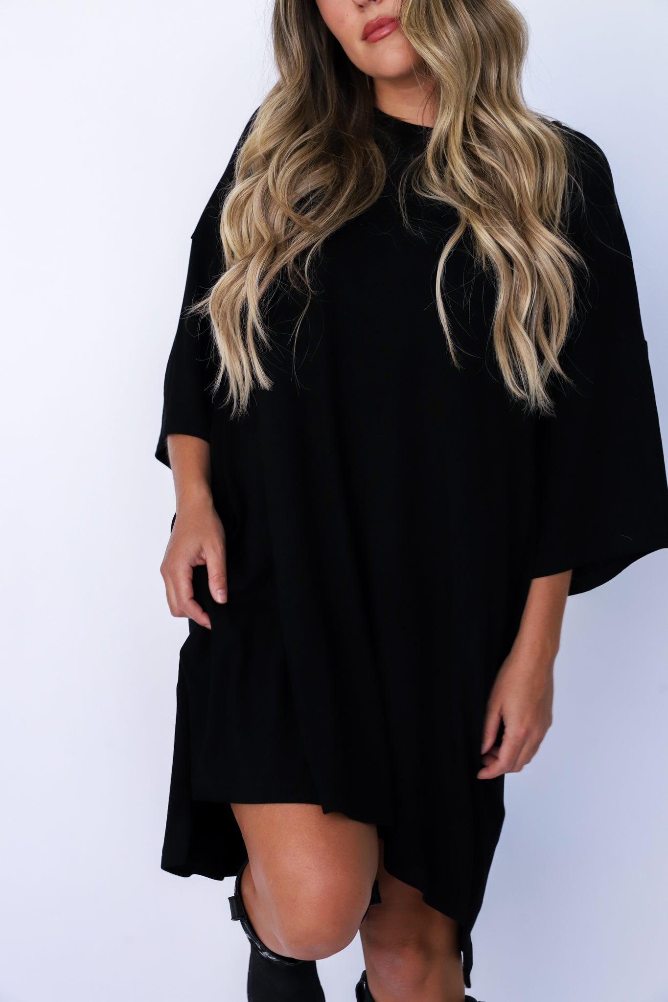 Black Out Of Pocket Dress.