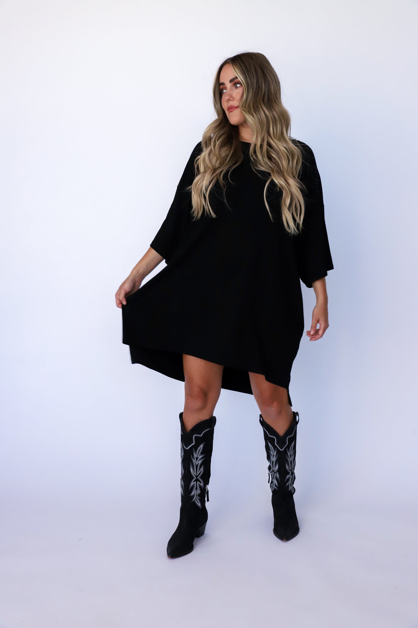 Black Out Of Pocket Dress.