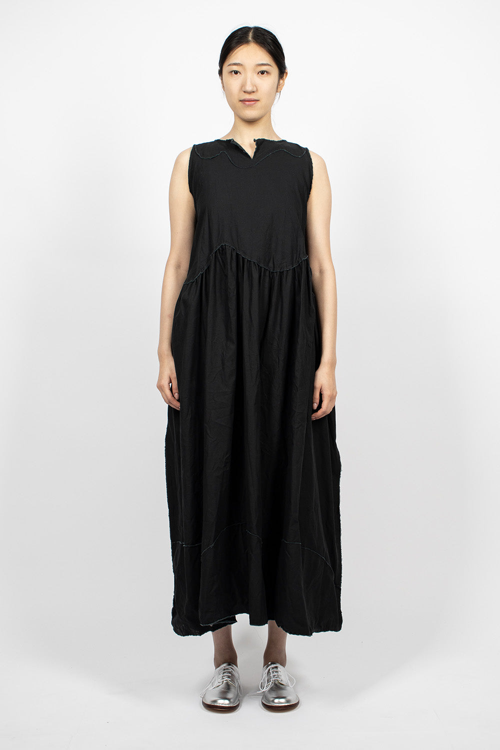 Black raw cut pinafore dress