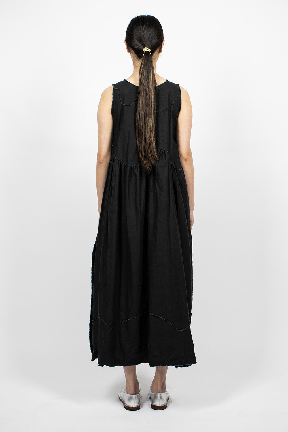 Black raw cut pinafore dress