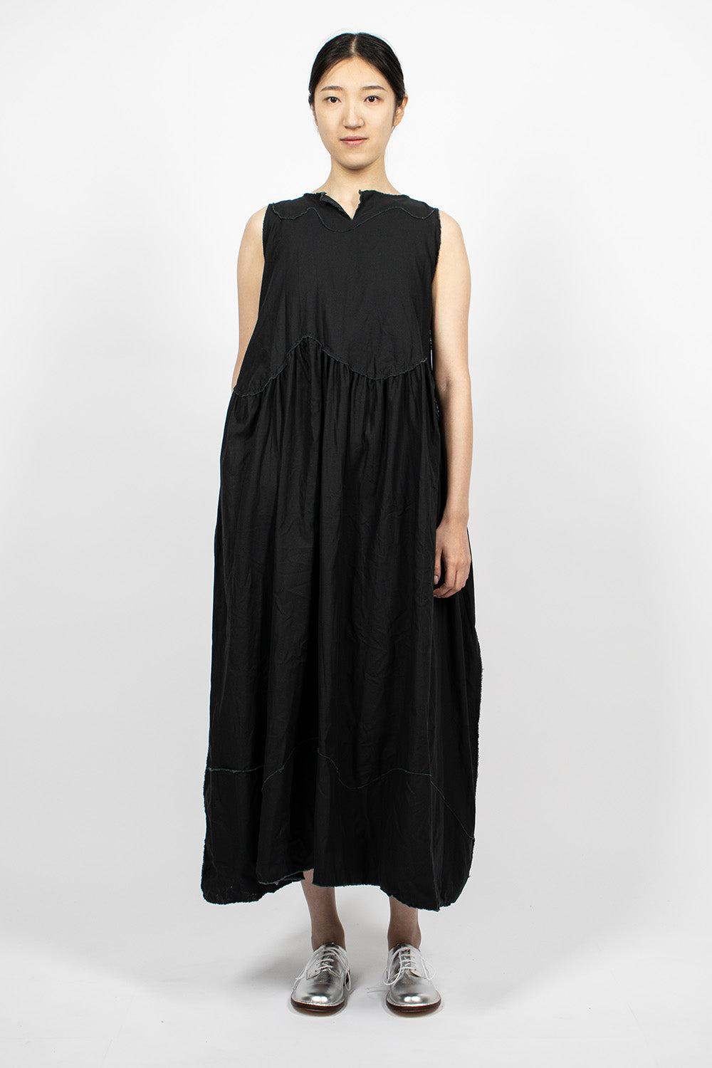 Black raw cut pinafore dress