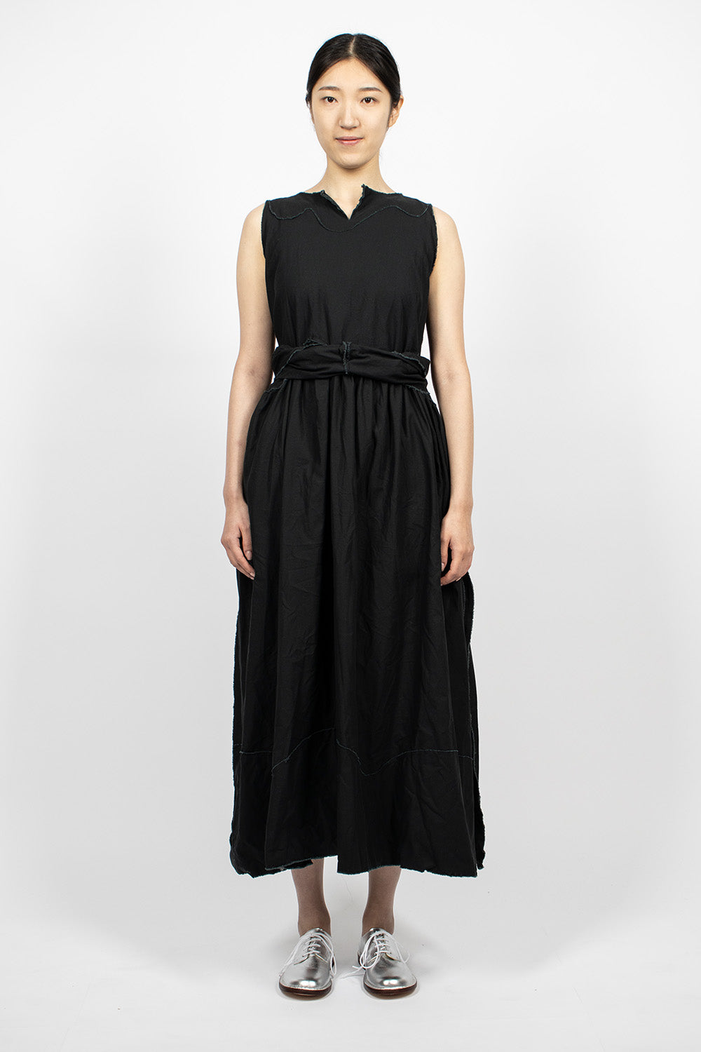 Black raw cut pinafore dress