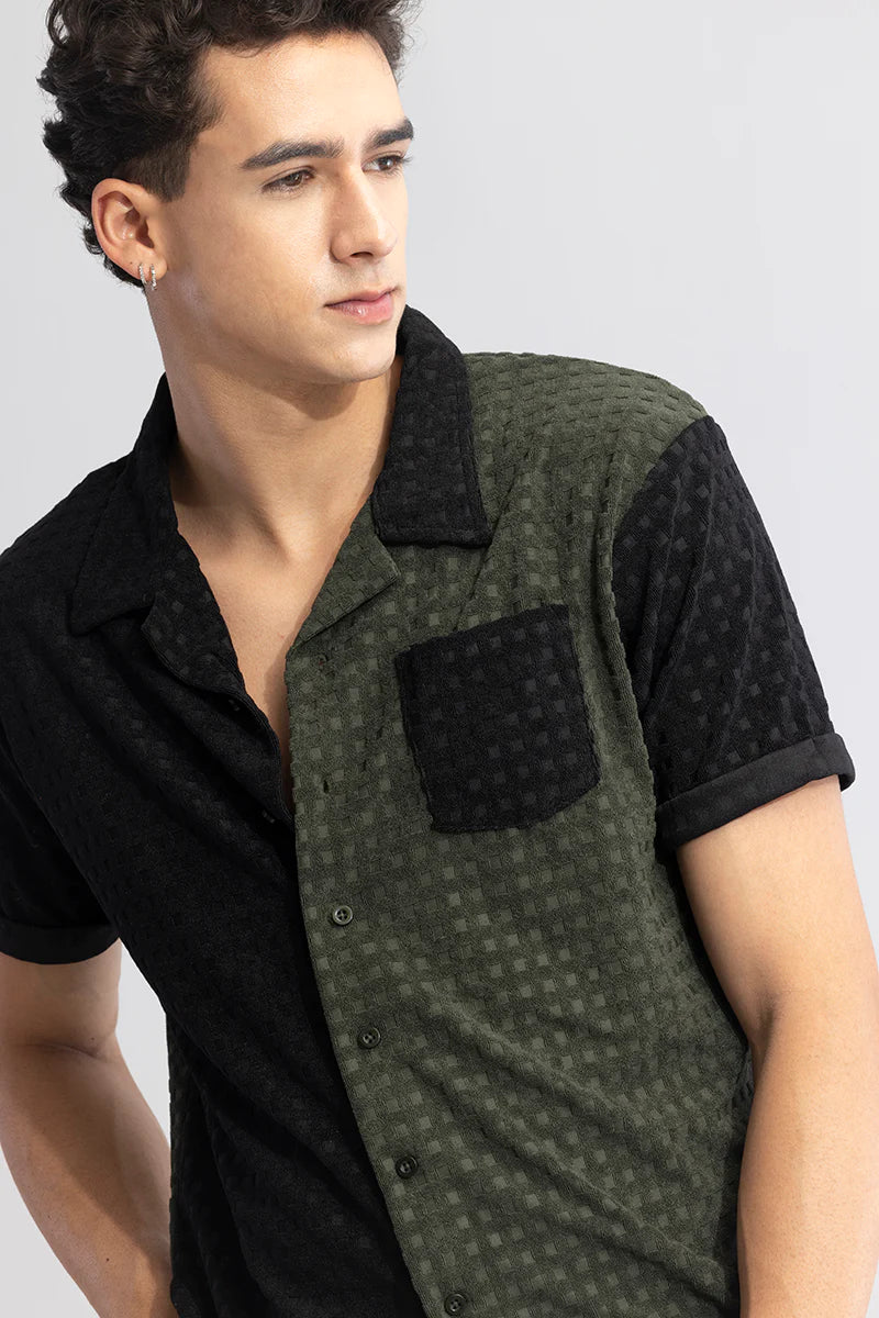 Block olive waffle cut and sew shirt