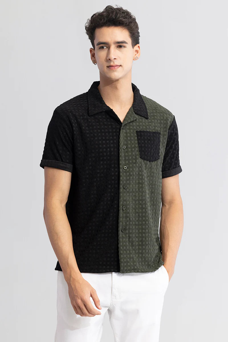 Block olive waffle cut and sew shirt