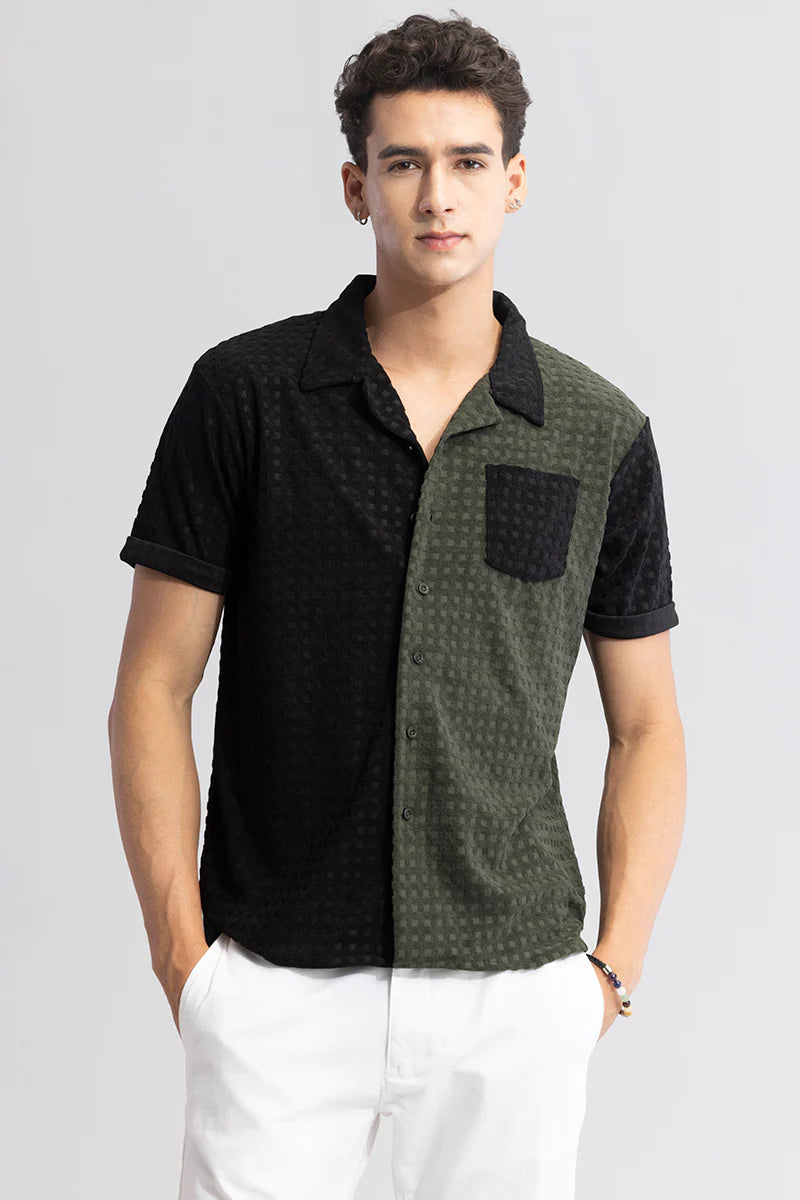 Block olive waffle cut and sew shirt