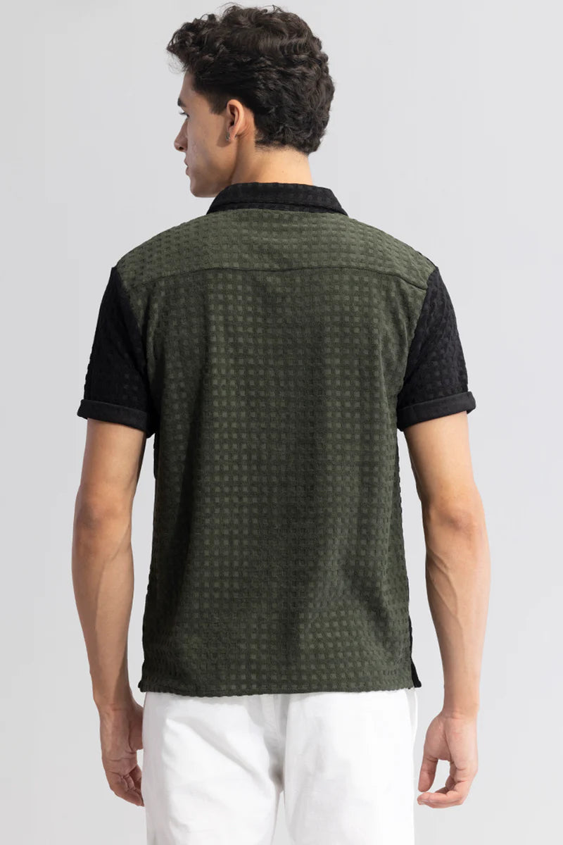 Block olive waffle cut and sew shirt