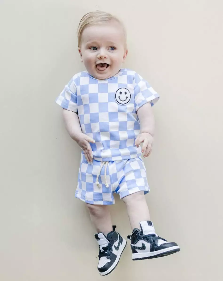 Blue Checkered Shorts Set