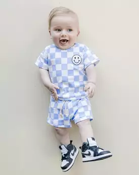 Blue Checkered Shorts Set