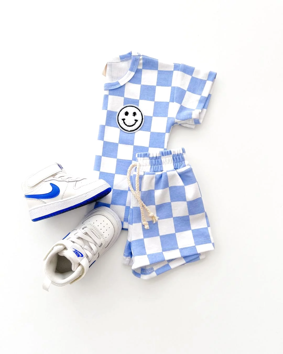 Blue Checkered Shorts Set