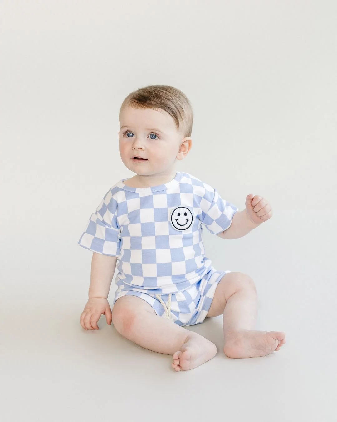 Blue Checkered Shorts Set