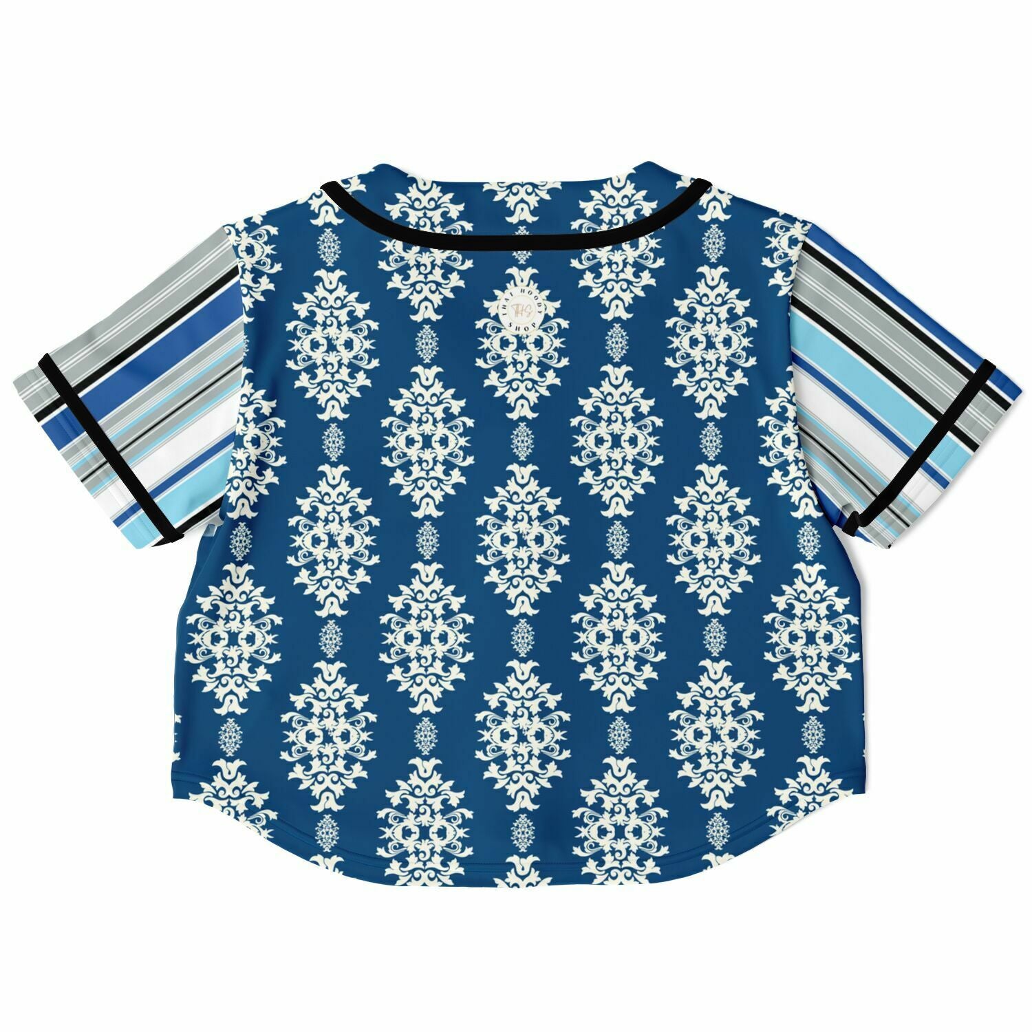 Blue floral stripe crop top with button front - Agadir jersey