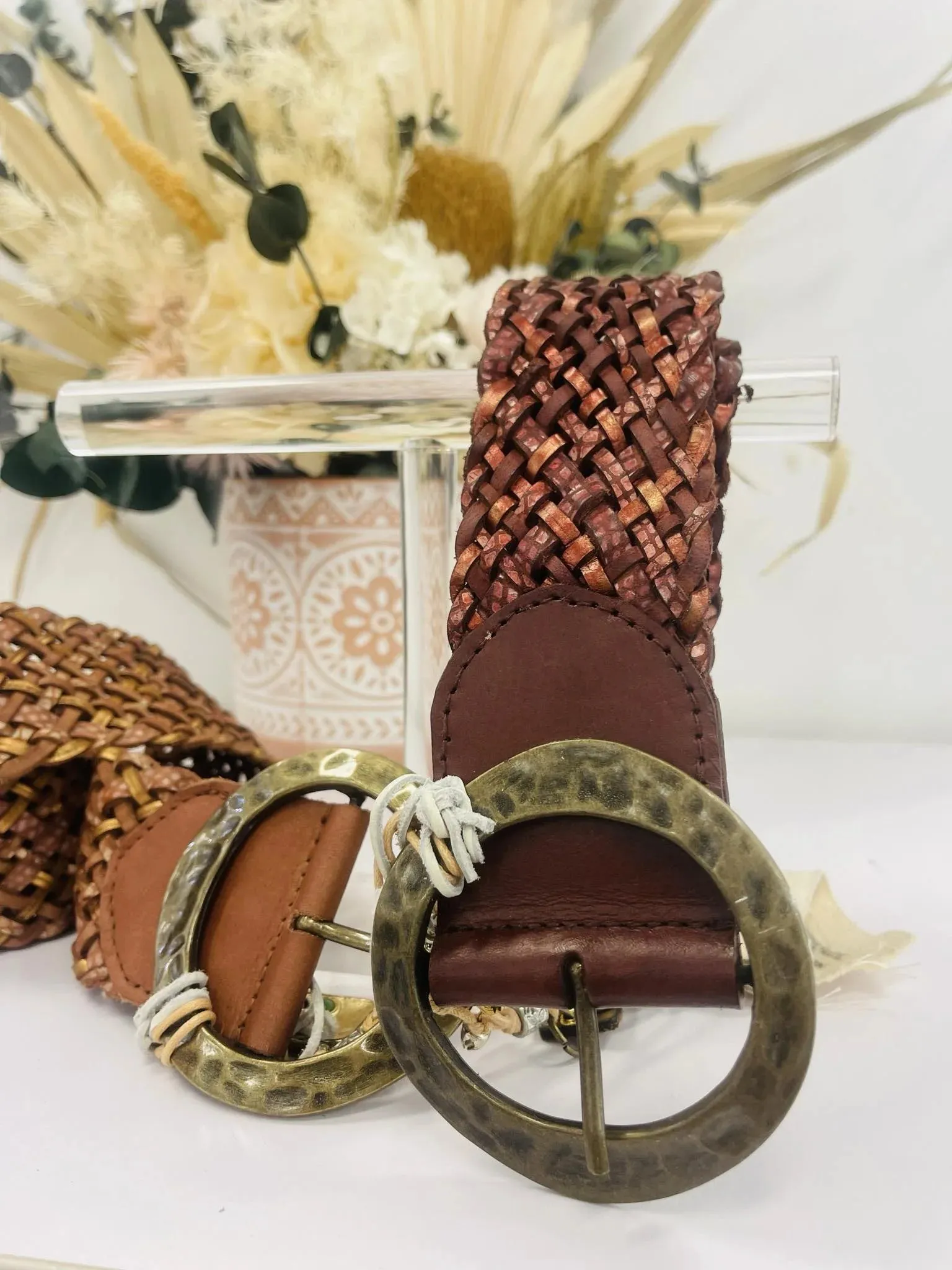 Boho Genuine Leather Plaited Belt with Oval Buckle