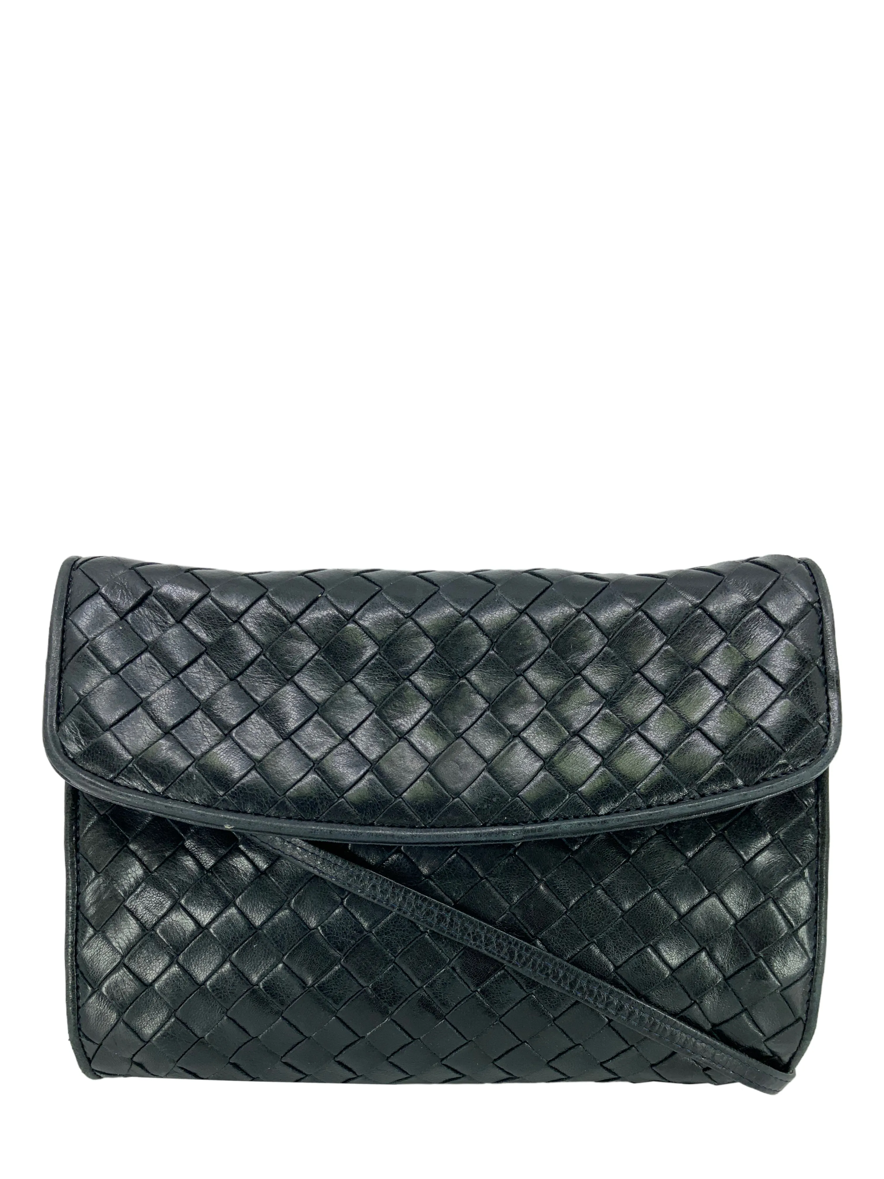 Bottega Veneta Crossbody Bag. Vintage Intrecciato Leather. Flap Design.