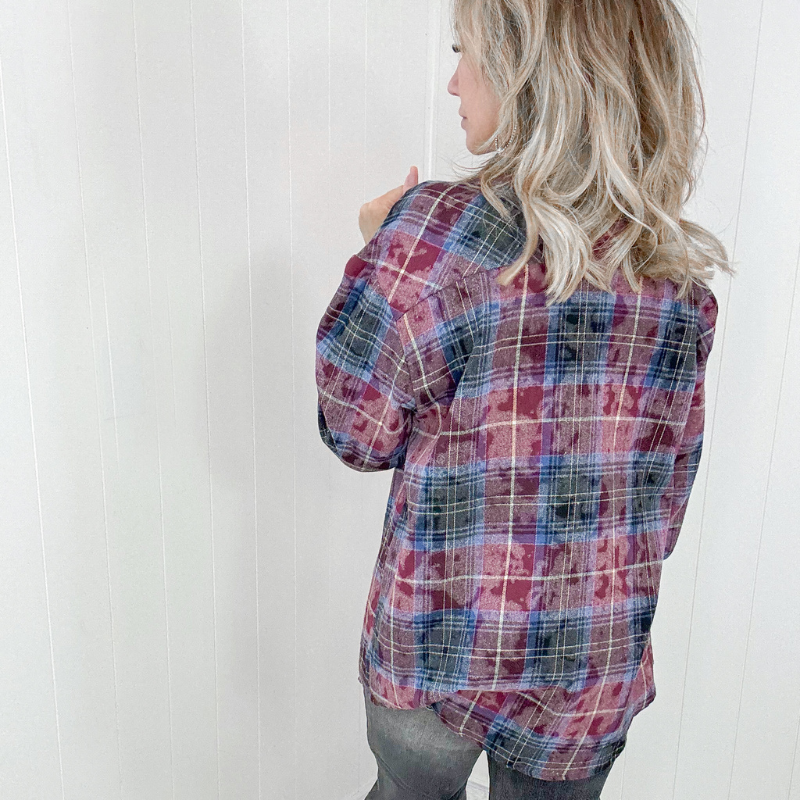 Burgundy Navy Plaid Flannel Shirt