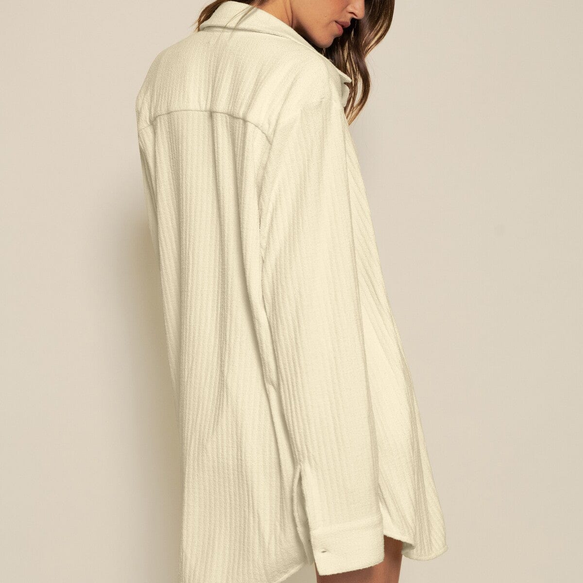 Buttercream Ribbed Long Sleeve Button Down Shirt