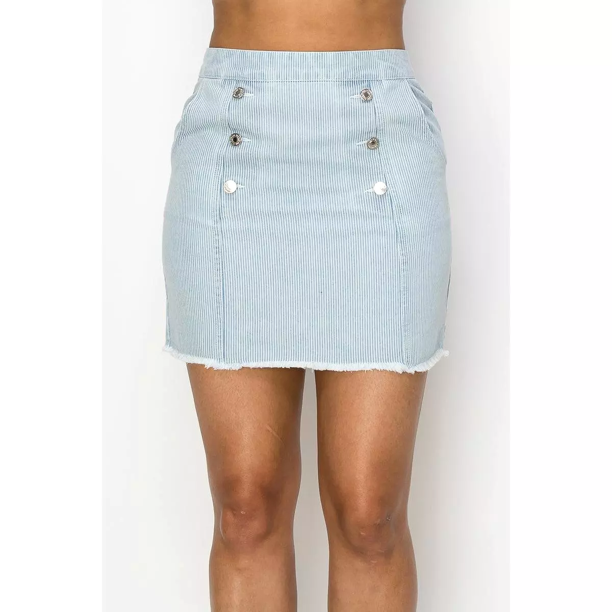 Button Distressed Denim Skirt