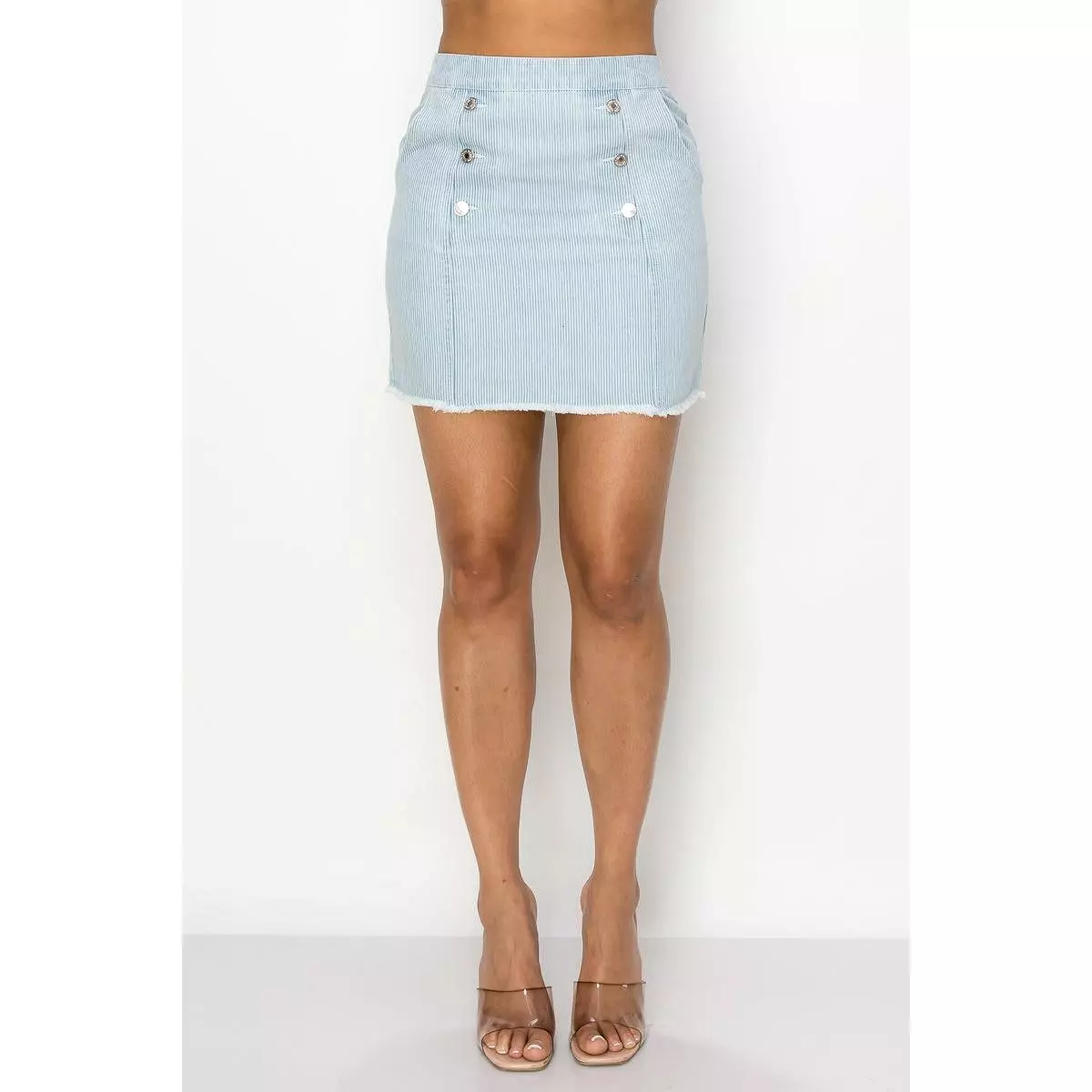 Button Distressed Denim Skirt