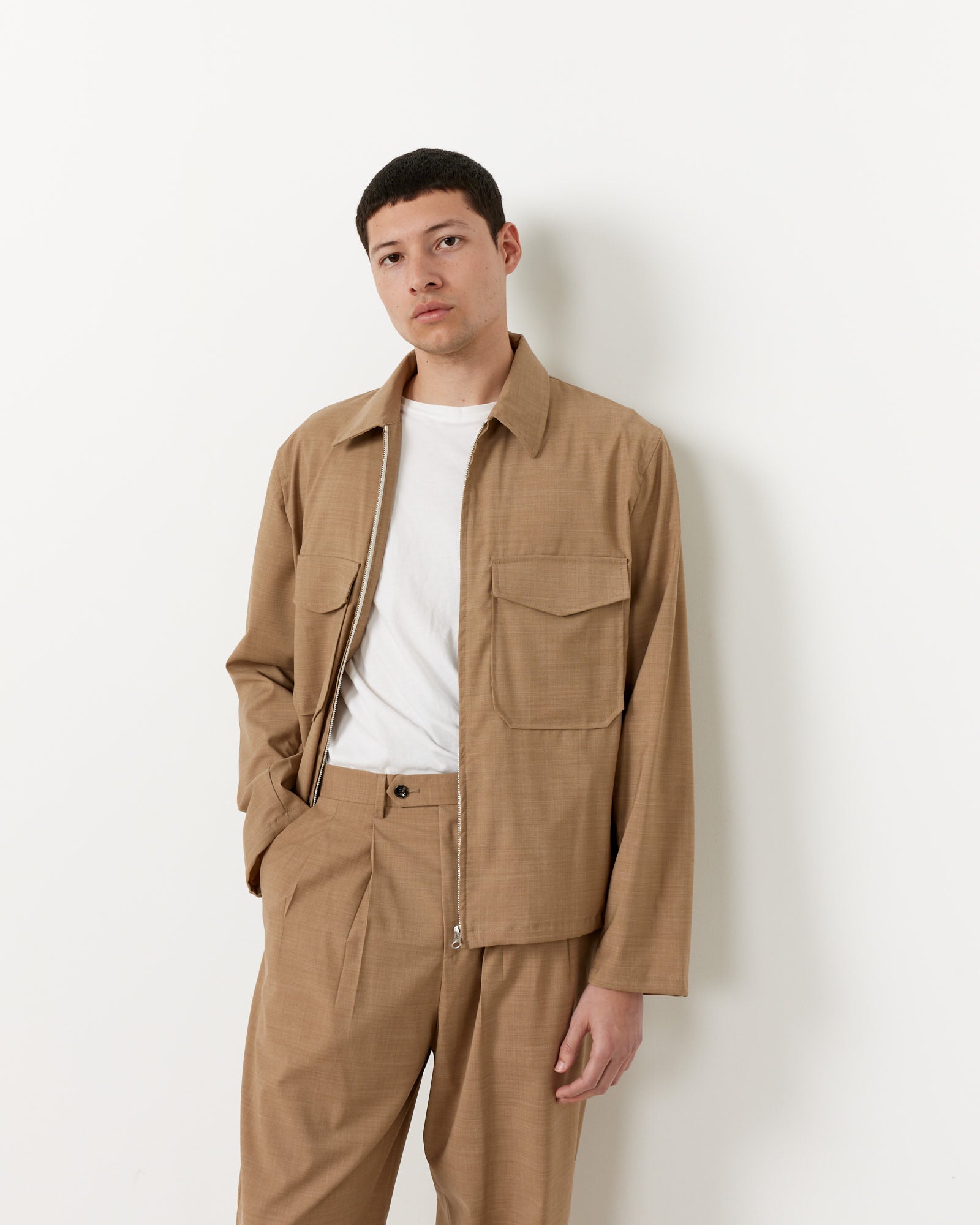 Camel Nylon Wool Overshirt - Top Result