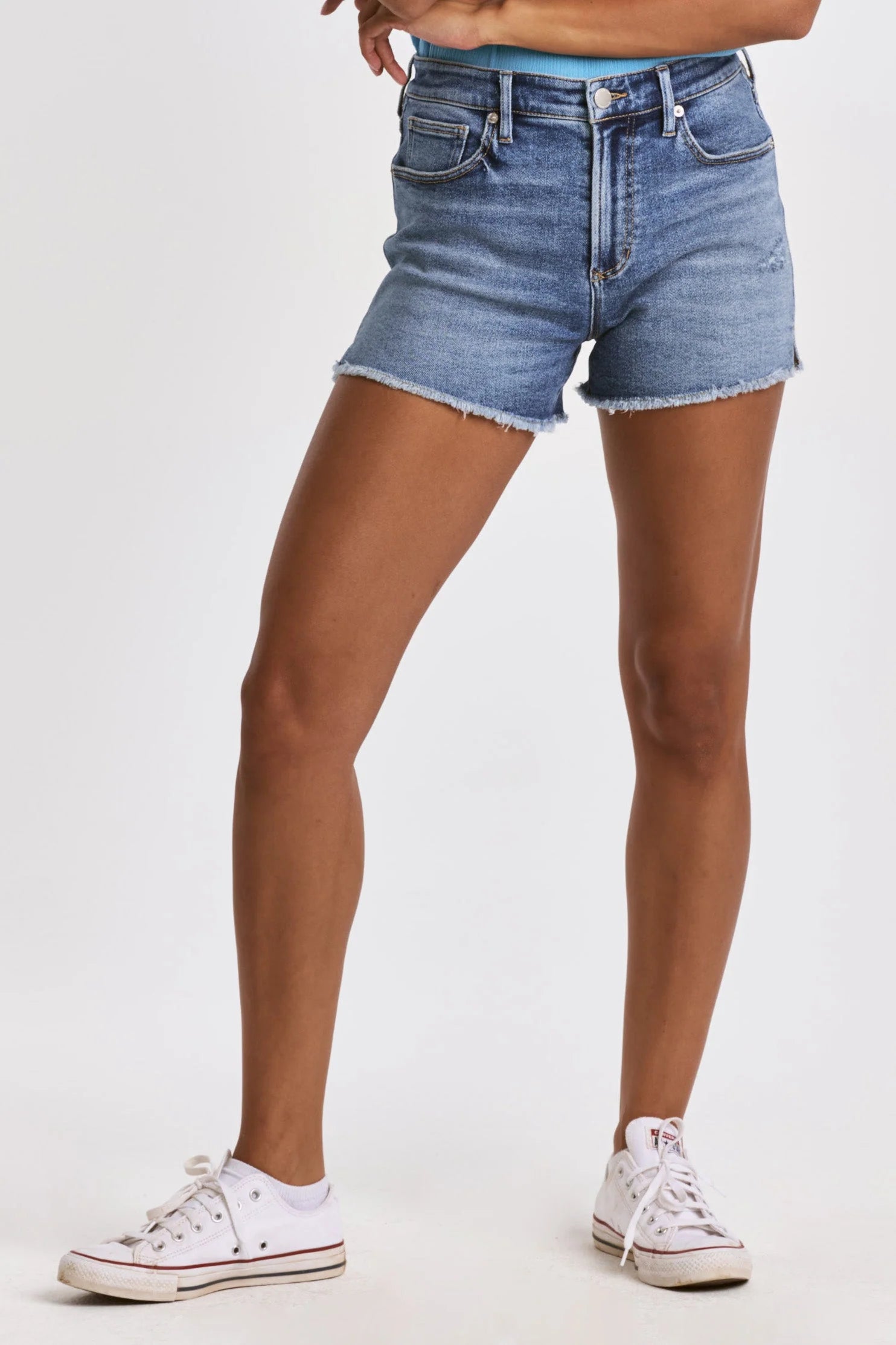 Carrie High Rise Shorts can be rewritten as Trendy High Waisted Denim Shorts