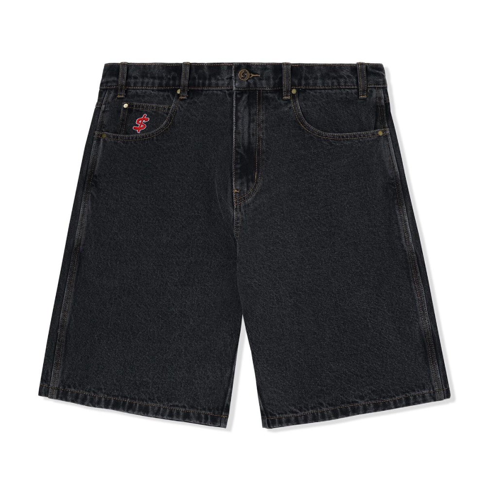 Cash Only Logo Denim Shorts Black Wash.