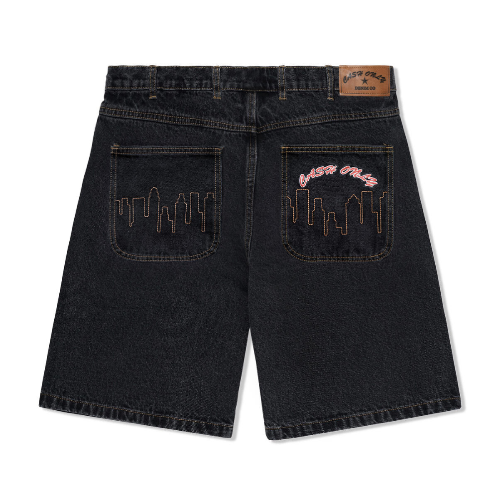 Cash Only Logo Denim Shorts Black Wash.