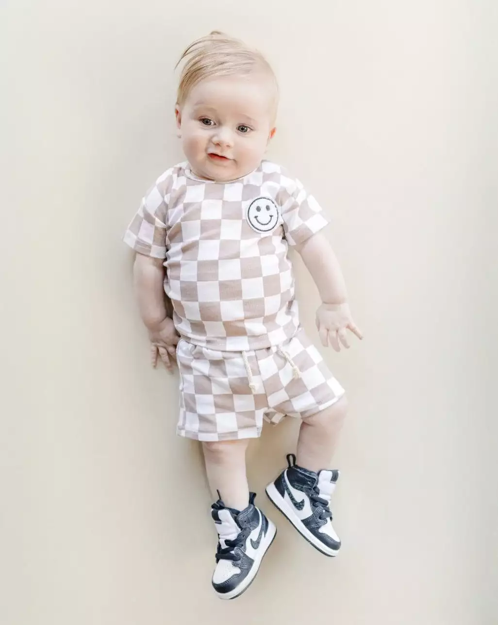 Checkered Shorts Set in Latte Color